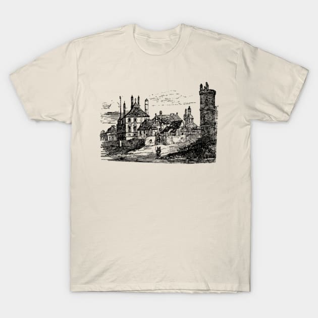 Medieval Village Drawing T-Shirt by penandinkdesign@hotmail.com